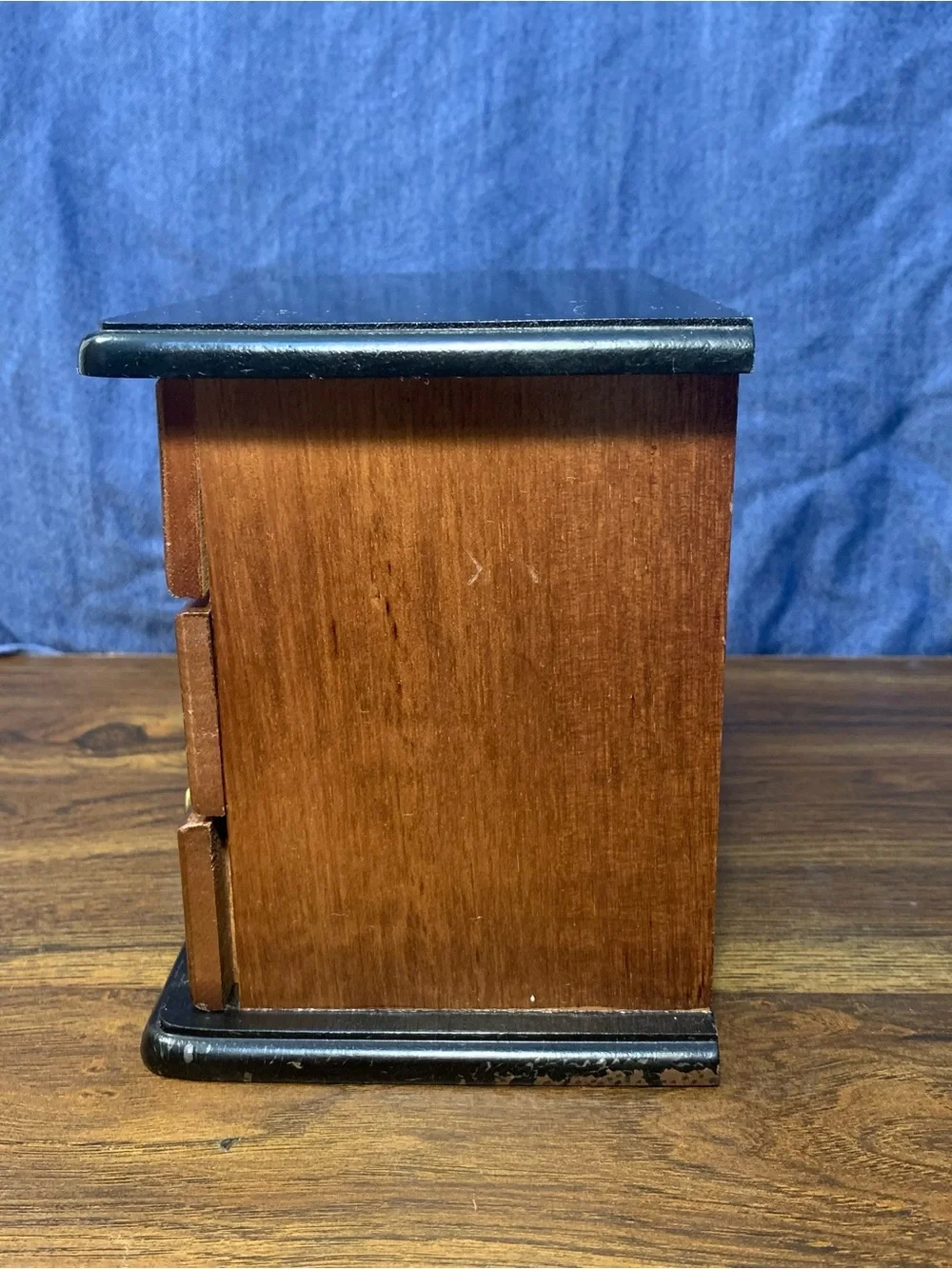 Brown/Black Wood Jewelry Box w/ Mirror, 2 Drawer ~ Pull Up Top Velvet Lined